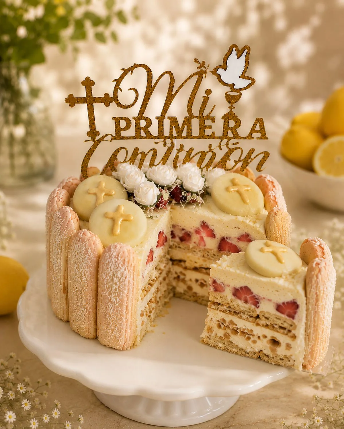 Vanilla & Strawberry Mini Cake with Crêpe Dentelle